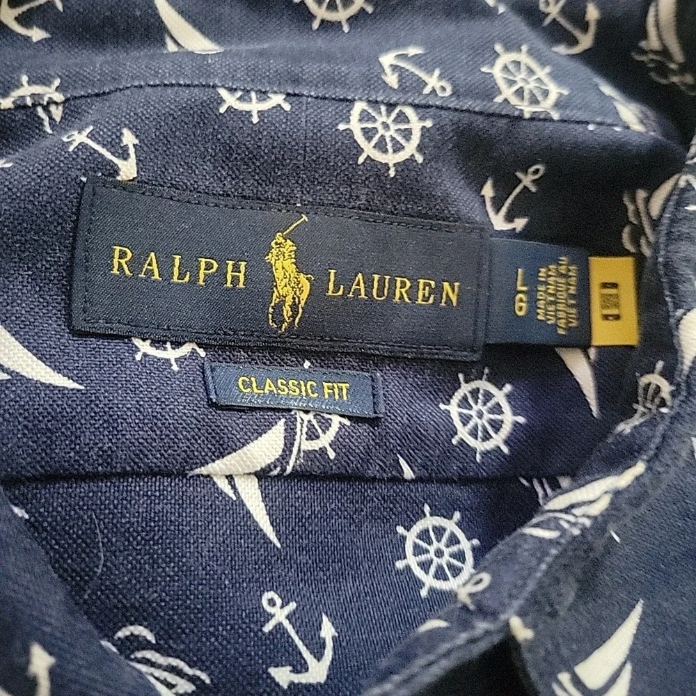 Polo Ralph Lauren Shirt Adult Large Blue Allover Print Boat Anchor‎ Flesh Pony